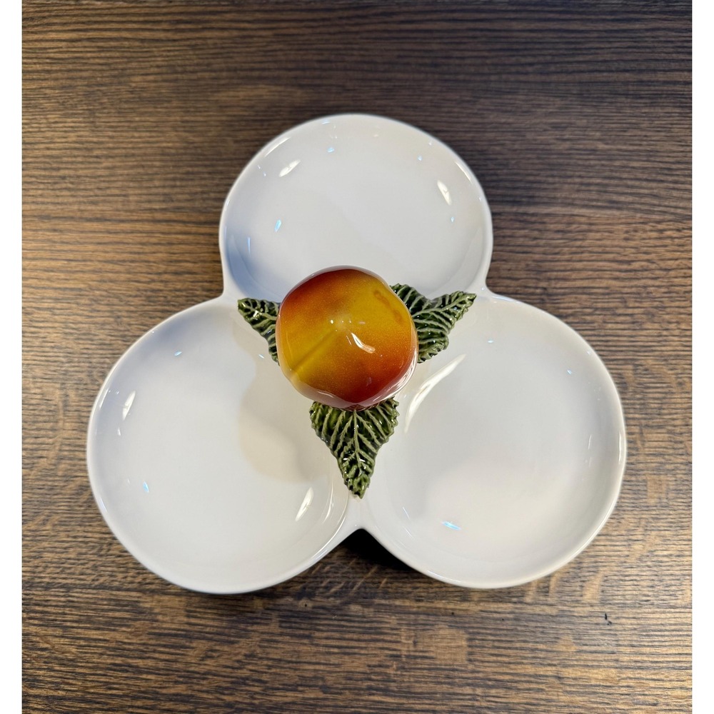 Vintage Subtil Ceramic Peach Divided‎ Serving Dish – 3 Section Server, 10"